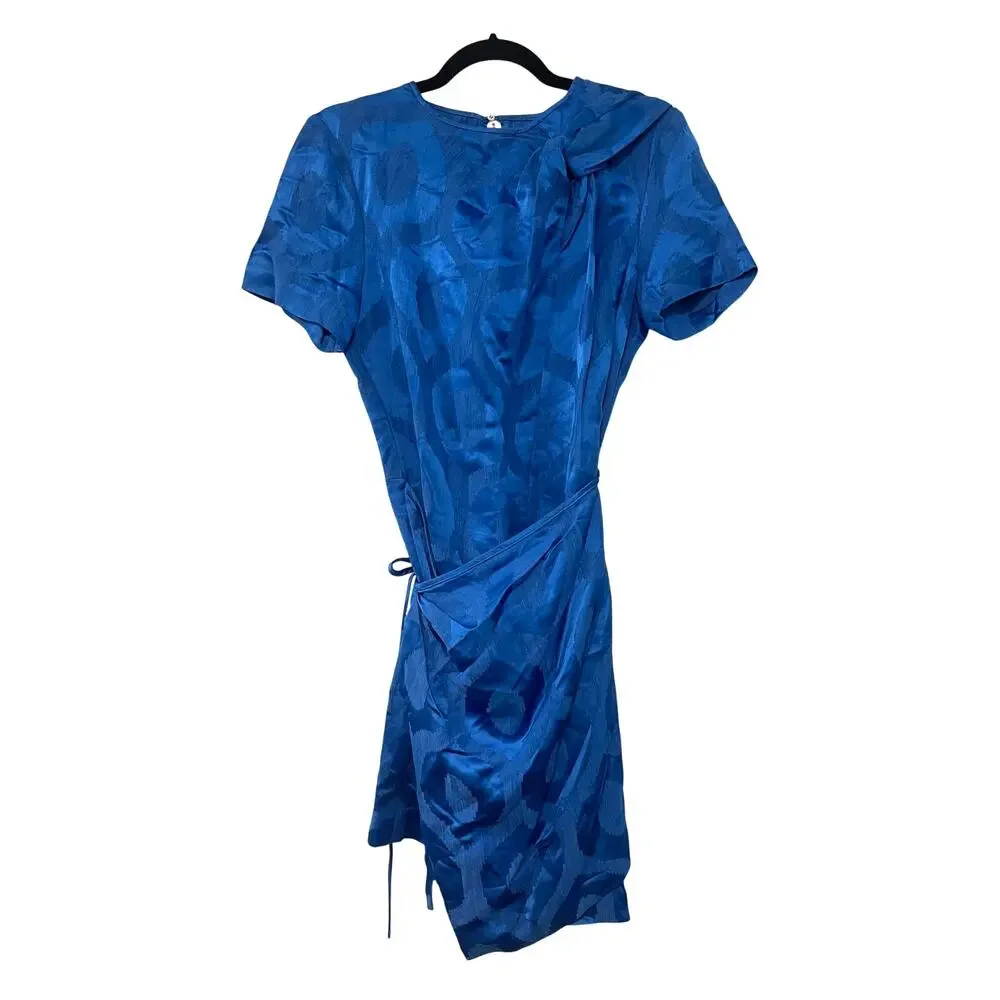 Isabel Marant 10 Jacquard Mini Wrap Dress $595 Short Sleeve Bright Royal Blue 42 - Picture 2 of 16